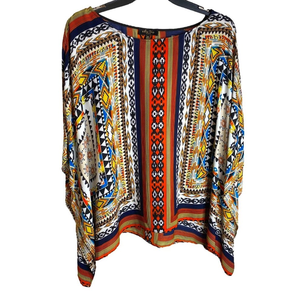 Melissa Paige Womens Bohemian Orange Print Sheer Tunic Size 2X Hippie Festival
